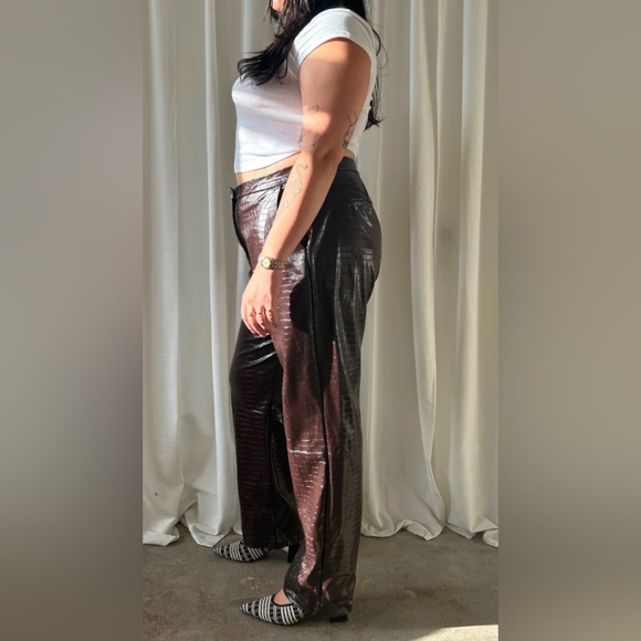 Dynamite Coffee Brown Crocodile Print Leather Pants - Picture 2 of 15